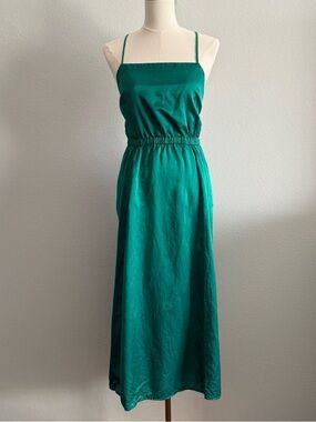 Brazeau Tricot Green Satin Midi Dress Open Back Strappy Silk Slip Style